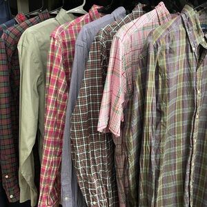 Lot of 8 Ralph Lauren Men's Plaid and Solid Casual Shirts 7 large 1 medium